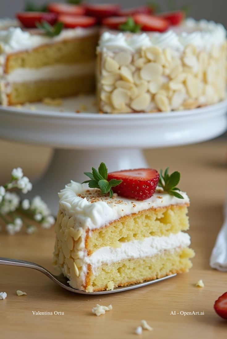 Torta Soffice Mandorle e Fragole con Nuvola di Chantilly