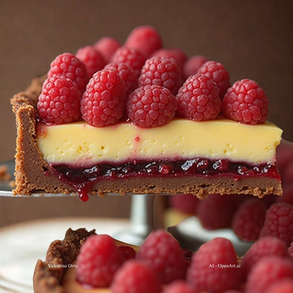 Crostata al Cacao con Crema al Cioccolato Bianco e Lamponi